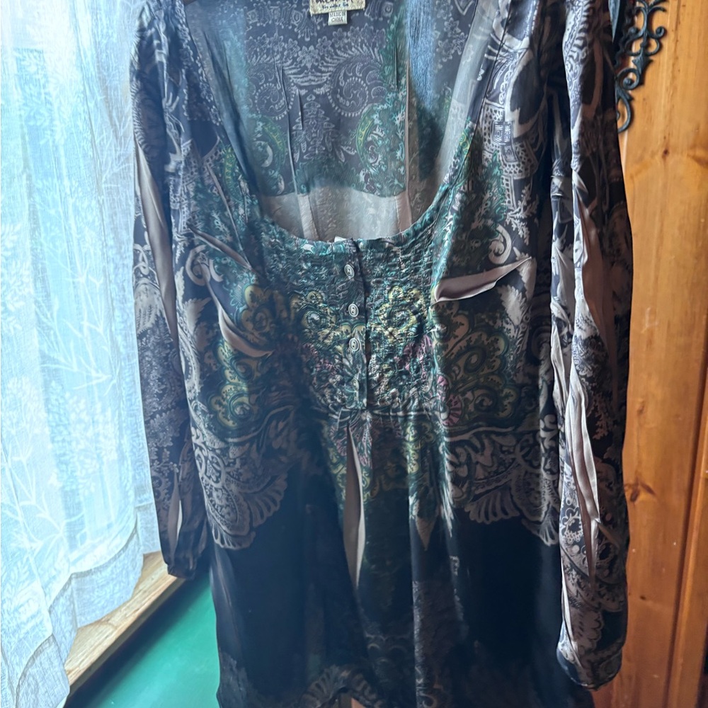 One WORLD Green and Black Paisley Dress